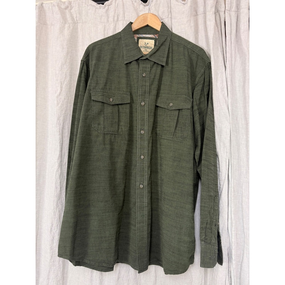 Outdoor Life Mens XXL Olive Green Long Sleeve Button Down Utility Shirt Pocket